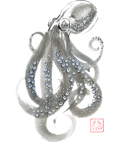 grey octopuss - octopuss, sumie, napan