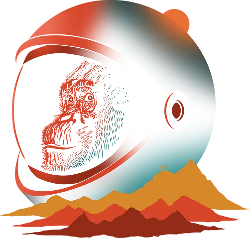 Space Monkey Astronaut - astronaut, animal, ape, chimp, galaxy, monkey, mountains, outdoors, planets, space, spaceman, stars, universe, scifi