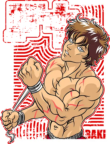 Baki Red Impact - baki, fighting anime, anime design, manga art, combat pose, muscle fighter, anime warrior, red black aesthetic