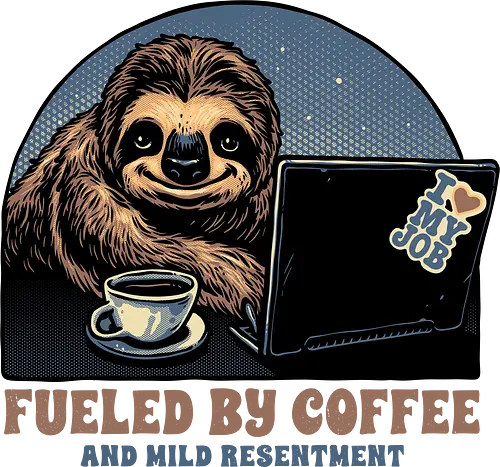 Fueled By Coffee and Mild Resentment - Coffee, caffeine, sloth, sloths, animal, cute, funny, humor, work, office, job