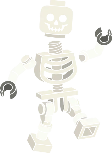 The Nostalgic Toy Skeleton - toy skeleton shirt, brick minifigure graphic, building block apparel, nostalgic 90s toy tee, pastel skeleton design, cute spooky streetwear, retro pop culture shirt, toy collector merch, funny Halloween graphic, disassembled bone figure