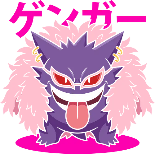 Flamingo Warlord Crossover - Gengar Doflamingo shirt, anime crossover graphic tee, pink feather coat anime design, ghost monster streetwear, Heavenly Demon merch, otaku mashup clothing, funny anime cosplay shirt, pirate anime aesthetic tee, Japanese text gaming apparel