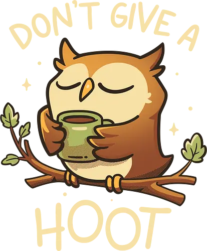 Dont Give A Hoot - Cute Coffee Owl - owl, coffee, drinking, sarcastic quote, funny, peace, dont care, who cars, cozy vibes, night owl, hoot, caffeine, espresso