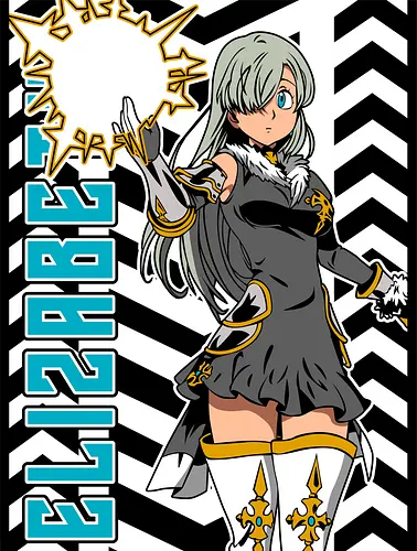 Elizabeth Battle Style - elizabeth, nanatsu no taizai, anime design, manga girl, fantasy warrior, black white art, anime poster, goddess power