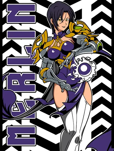 Merlin Battle Mage - merlin, nanatsu no taizai, anime woman, magical power, fantasy anime, manga style, anime poster, purple armor