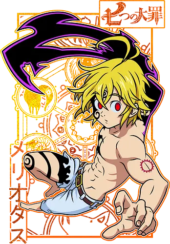 Meliodas Shadow Form - meliodas, anime art, demon power, manga hero, fantasy fighter, yellow aesthetic, anime poster, nanatsu no taizai
