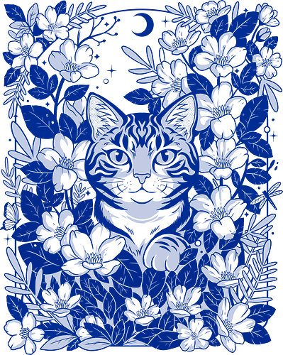 Moon Garden Cat - A graceful blend of floral elegance, moonlit wonder, and feline charm for lovers of nature inspired and aesthetic designs.