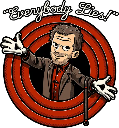 Doctor Toon Lies - Medical, Hospital, Irony, Sarcasm, Diagnosis, House, Animation, Animated, Animated Series, Tv Show, Toon, Cartoon, Quote, Fun, Funny, Awesome, Cool, Everybody Lies, Classic Animation, Vintage Animations, Vintage, Retro, Retro Vintage, Classic
