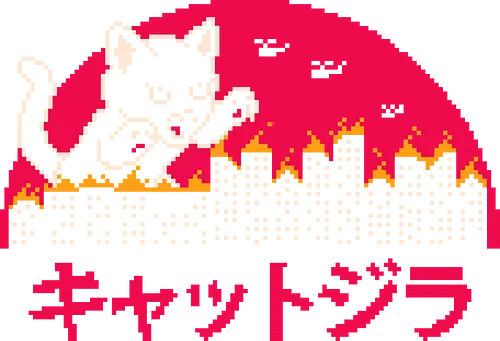 8-Bit Catzilla - 8 bit, arcade, cat, cat lover, gaming, giant monster, japan, japanese, kaiju, kitty, monster, nostalgia, pixel art, retro, sci fi