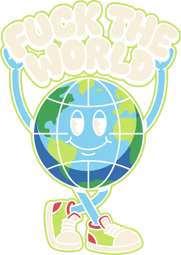 The Retro Globe - ironic graphic tee, retro cartoon globe, fuck the world shirt, funny cynical apparel, vintage mascot streetwear, edgy pastel clothing, sarcastic aesthetic tee, rubber hose cartoon, nihilist meme shirt, funny earth design