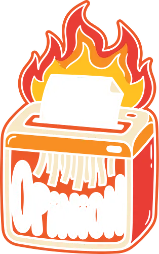 The Opinion Shredder: Flaming Hot Takes - funny sarcastic shirt, opinion shredder graphic, edgy office humor, flaming hot takes, retro pop art tee, I dont care apparel, unsolicited advice meme, quirky streetwear clothing, burning paper shredder, sarcastic aesthetic fashion
