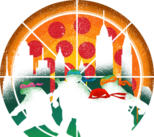 TMNT - Slices of City Adventure - Turtle, 90s, cartoons, donatello, leonardo, master splinter, michelangelo, new york, pizza, raphael, shredder, turtles, movie, pizza lover, tv shows