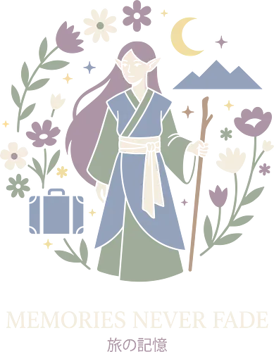 Everlasting Journey: The Wandering Elf - Frieren inspired shirt, elven mage graphic tee, aesthetic anime apparel, pastel fantasy streetwear, cottagecore anime clothing, magical elf merch, nostalgic journey design, Japanese text aesthetic shirt, cozy fantasy fashion, floral wreath anime tee - Standard T-Shirt