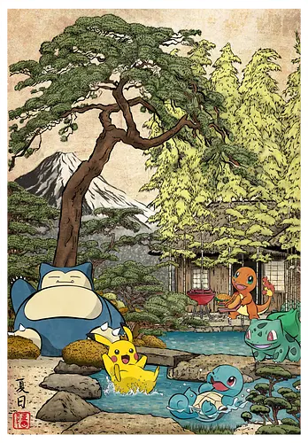 Chilling days in Japan - anime, manga, japan, japanese art, video games, ukiyo e, retro, Pocket - Standard T-Shirt