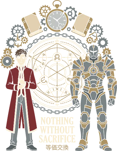 The Alchemist's Burden - alchemy circle graphic tee, steampunk anime apparel, equivalent exchange design, FMAB streetwear clothing, retro shonen manga tee, dark fantasy anime fashion, Japanese text anime shirt, aesthetic otaku graphic tee, Edward, Alphonse - Standard T-Shirt
