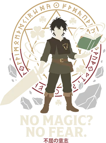 The Anti-Magic Knight: No Fear - Black Clover shirt, Asta graphic tee, anti magic apparel, five leaf grimoire, shonen anime streetwear, minimalist anime clothing, anime knight design, otaku motivational shirt, fantasy manga tee, Japanese text anime merch - Standard T-Shirt