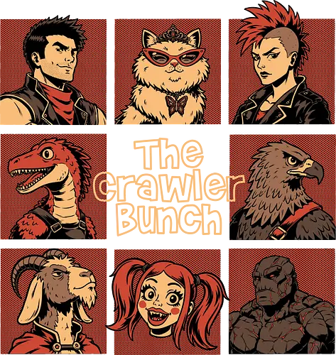 Dungeon Crawler Bunch - Nerd, Geek, Fantasy, Adventure, Rpg, Litrpg, Book, Books, Bookworm, Science Fantasy, Science Fiction, Scifi, Cat, Pet, Donut, Funny, Post-apocalyptic, Apocalypse, Post Apocalyptic, Apocalyptic Cats, Postapocalypse, Post-apocalypse, Poster, Parody, Dinosaur, Velociraptor, Vintage, Retro, Retro Vintage, Retro Advertising, Retro Publicity, Mashup, Classic, Tv Show - Standard T-Shirt