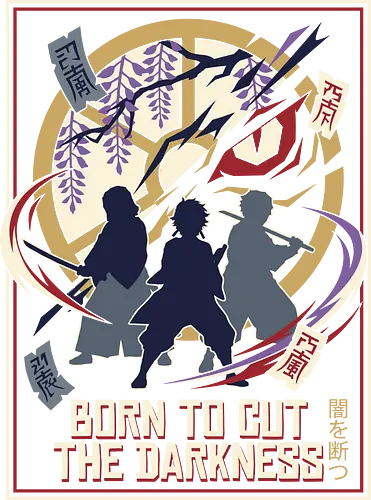 The Hunter Trio - Demon Slayer inspired shirt, anime swordsman graphic tee, demon hunter trio apparel, dark fantasy anime streetwear, shonen manga clothing, wisteria flower anime design, minimalist otaku fashion, Japanese talisman graphic, retro anime poster tee, cut the darkness shirt - Standard T-Shirt