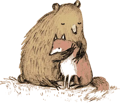 Flauschiger Bär Umarmt Kleinen Fuchs Gemütliche Kunst - Bär umarmt Fuchs, Waldtier Illustration, Bleistift Kunst Erdtöne, warme Tier Umarmung, Bär Fuchs Shirt, künstlerische Tier Illustration, Waldtierfreunde, gemütliche süße Kunst, fürsorglicher Tier Druck, Tier Skizze Illustration, besonderes Tier Geschenk, flauschiger Karamell Bär, süßer weißer orangener Fuchs, Tier Zuneigung Kunst, Tierfreundschaft Geschenk - Standard T-Shirt