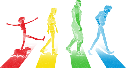 Weltraum Kopfgeldjäger Überqueren den Berühmtesten Zebrastreifen - Kopfgeldjäger Anime Zebrastreifen, Anime Musik Crossover, Cowboy, Beatles Abbey Road, Spike Spiegel, Faye Valentine, Jet Black, Edward, Ein, mashup anime, Beatles, klassisches Album Anime Mashup, lebendige bunte Anime Kunst, Anime Fußgängerüberweg Druck, Geek Crossover Design, Anime Musik Mashup Shirt, Album Parodie Anime Kunst, 90er Anime Druck, kulturelles Crossover Design, Premium Anime Shirt, exklusive bunte Anime Kunst, Kopfgeldjäger Anime Druck, Retro Musical Anime Design, Geek Mashup Shirt - Standard T-Shirt