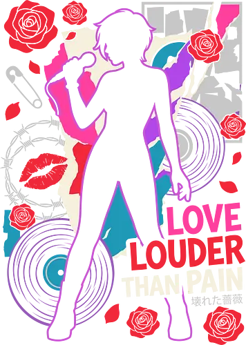 Love Louder: The Punk Rock Rose - Nana inspired shirt, punk rock anime graphic tee, Y2K aesthetic streetwear, shoujo manga apparel, alternative anime clothing, grunge music shirt, retro collage art design, red rose punk merch, negative space anime fashion, female vocalist graphic - Standard T-Shirt