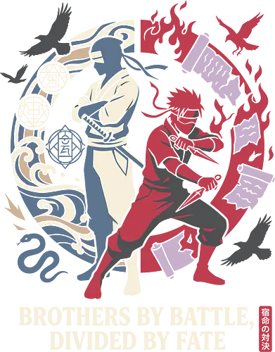 Divided by Fate: The Uchiha Clash - Sasuke and Itachi shirt, Uchiha brothers graphic tee, anime rivalry apparel, shonen ninja streetwear, dark aesthetic anime clothing, minimalist manga design, divided by fate quote, retro anime battle shirt, Japanese ninja fashion, otaku aesthetic tee - Standard T-Shirt