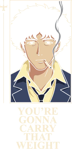 Carry That Weight: The Space Cowboy - Cowboy Bebop shirt, Spike Spiegel merch, carry that weight graphic tee, minimalist anime streetwear, retro 90s anime apparel, space cowboy clothing, aesthetic otaku fashion, neo noir anime design, nostalgic sci-fi tee, negative space anime art - Standard T-Shirt
