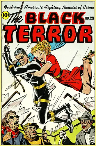Klassischer Held der 40er - Vintage Comic Kunst, Retro 1940er Cover, Black Terror, Golden Age Comics, klassischer amerikanischer Held, Pulp Comic Kunst, Vintage Superheld, Retro Druck, Comic Sammler, 1940er Kunst, klassische Illustration, Sammler Geschenk, goldenes Zeitalter Comic, Schwarzer Anzug Held, ikonisches Cover, Retro amerikanische Kunst, klassische Popkultur - Standard T-Shirt