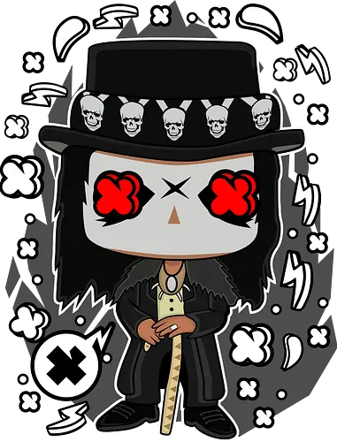 Voodoo-Entität Chibi - dunkle Chibi-Kunst, Voodoo-Entität, Totenkopf-Zylinder, rote Augen, Horror-Druck, übernatürlicher Charakter, Papa Legba, American Horror Story, AHS Coven, Funko Pop, vodu, Geek Horror Kunst, Chibi Sammlerstück, Machtstab, Horror-Fan-Geschenk, mystische Figur, Voodoo-Ästhetik, Horror-Geek-Kleidung, exklusive dunkle Kunst, geheimnisvoller Charakter - Standard T-Shirt