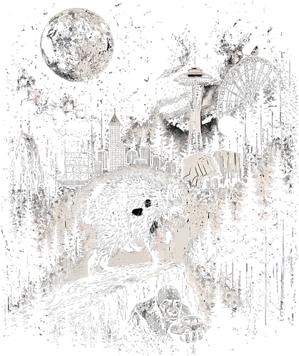 Jimothy Waschbär – Seattle Feral Legend Retro Wald Design - Jimothy, Waschbär, Seattle Legend, Retro, Vintage Art, Mond, Wald, Evergreen, Naturfreund, Seattle Skyline, Gravur, Outdoor, Pacific Northwest, Tiermotiv, Illustration - Standard T-Shirt