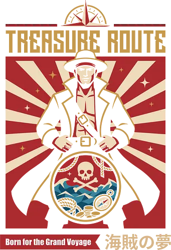 Treasure Route - pirate captain shirt, anime adventure graphic tee, treasure route apparel, retro poster streetwear, nautical anime clothing, skull and crossbones merch, Japanese text pirate tee, vintage sea voyage graphic, shonen manga fashion, Pirate inspired design - Standard T-Shirt