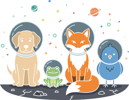 Space Cadets: The Animal Crew - animal astronaut shirt, space animals graphic tee, kawaii galaxy apparel, dog and fox space merch, cute astronomy clothing, kids space exploration shirt, whimsical universe design, pastel galaxy aesthetic tee, funny space crew clothing, animal lovers sci-fi shirt - Standard T-Shirt