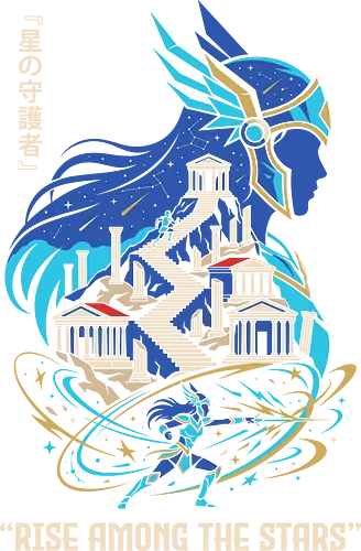 Rise Among the Stars: The Pegasus Goddess - Athena goddess apparel, retro 80s anime streetwear, Greek mythology anime clothing, nostalgic shonen manga tee, Japanese text anime shirt, epic magical battle design, aesthetic otaku fashion, Pegasus graphic tee - Standard T-Shirt