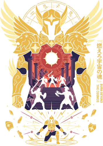The Golden Lion: Burn Beyond The Cosmos - Gold Saint apparel, Leo armor graphic, cosmic anime streetwear, Greek mythology anime clothing, 80s retro shonen tee, zodiac constellation design, burn your cosmos shirt, aesthetic otaku fashion - Standard T-Shirt