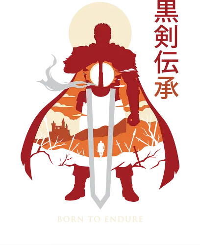 Born to Endure: The Black Swordsman - Berserk shirt, Guts graphic tee, Black Swordsman apparel, dark fantasy anime streetwear, double exposure anime design, edgy manga clothing, Born to Endure quote, epic anime warrior shirt, aesthetic otaku fashion, Japanese text anime merch - Standard T-Shirt