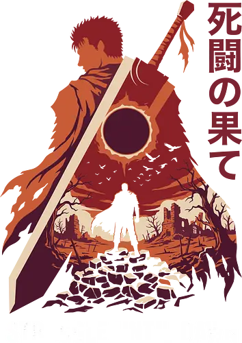 Aftermath of the Eclipse: The Struggler - Berserk shirt, Guts graphic tee, dark fantasy streetwear, anime eclipse design, Black Swordsman apparel, grimdark manga clothing, double exposure anime art, edgy otaku fashion, Japanese text anime merch, the struggler tee - Standard T-Shirt