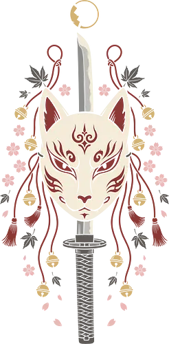Kitsune's Edge: The Spirit Blade - Kitsune mask shirt, Japanese folklore apparel, katana sword graphic tee, sakura cherry blossom clothing, aesthetic anime streetwear, Yokai spirit fashion, samurai sword design, neo traditional Japanese art, anime swordsman merch, fox demon mask tee - Standard T-Shirt