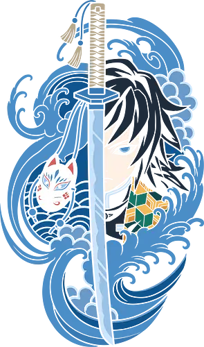 Dead Calm: The Water Hashira - Demon Slayer shirt, Giyu Tomioka merch, Water Hashira graphic tee, anime swordsman apparel, Japanese wave aesthetic clothing, Kitsune mask design, shonen anime streetwear, dark fantasy manga shirt, Kimetsu no Yaiba fashion, cool blue anime tee - Standard T-Shirt