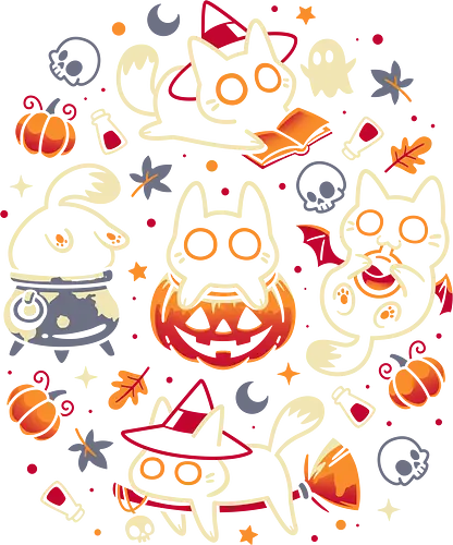 Halloween Kitten Party - black cats, halloween, spooky cute, kitten, magical, witchy, witchcraft, pumpkin, skulls, spooky season, ghost, autumn vibes, kawaii, cat lover, vampire - Standard T-Shirt