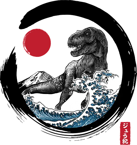 Enso R-Rex - japan, japanese art, sumi e, t- rex, great wave off kanagawa, animals, nature, dinosaurs, action movies, jurassic - Standard T-Shirt