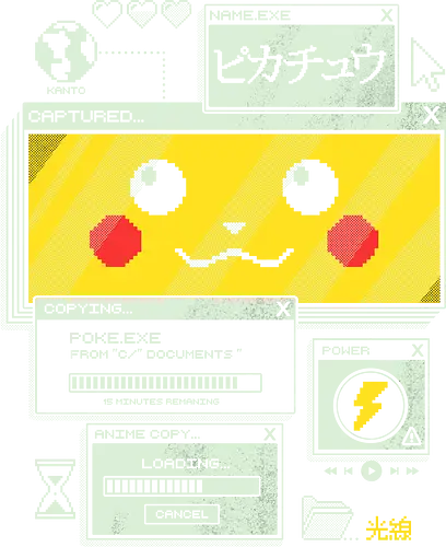 Electrifying Capture - anime, retro, pixel, gaming, cyber, japanese, nostalgia, geek, nerd, yellow, electric, computer - Standard T-Shirt