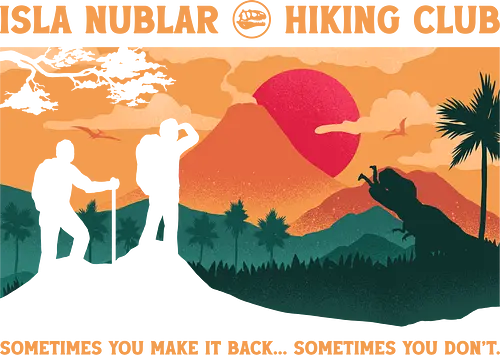 Cretaceous Hiking Club - dinosaur, adventure, camping, dark humor, funny, geek, hiking, mountain, nature, outdoors, prehistoric, sarcasm, t rex, travel, volcano - Standard T-Shirt