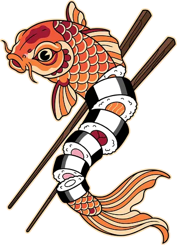 Fresh Catch: The Sushi Koi - sushi shirt, koi fish graphic tee, Japanese food apparel, funny sushi streetwear, Irezumi tattoo design, foodie clothing, maki roll shirt, Japanese aesthetic fashion, quirky graphic tee, chopsticks art