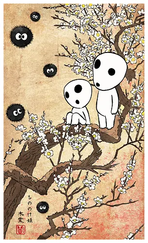 Tree spirits meet the soot sprites - anime, manga, japan, japanese art