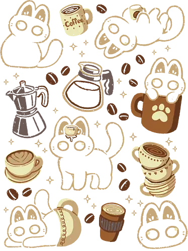 Cute Cats and Coffee Lover - coffee, black cat, cute, doodle, love, mug, cup, moka, caffeine, kawaii, cozy, breakfast, pattern, seamless, xmorfina