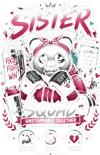 Panda Sister Squad Motivation - panda, sister, squad, motivation, geek, sport, lm2kone, musculation, animal