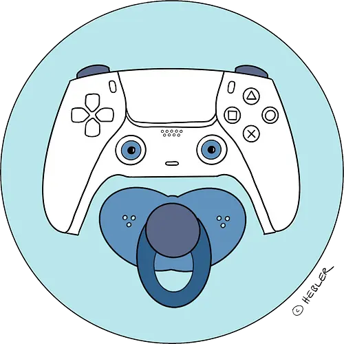 Cuteroller blau - Caricatura, Ruth Hebler, Controller, Baby, Schnuller, Gaming