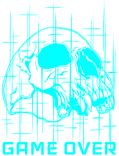 GAME_OVER // TOXIC_CYAN - Game Over, Skull, Totenkopf, Dunkelheit, Nichts, Void, Horror Art, Cyberpunk, Glitch Art, Retro Gaming, Geek, Nerd, Arcade, LAN Party, Streamer, Toxic Cyan, Techwear, Dark Gaming, Gaming Shirt, Retro Games, Vector Art