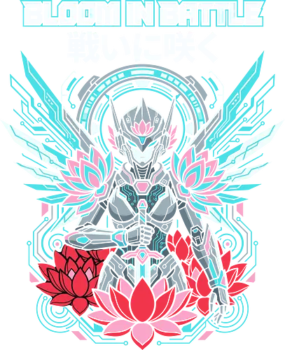 The Lotus Mecha - cyberpunk mecha shirt, anime robot girl graphic, lotus flower streetwear, neon sci-fi apparel, retro futuristic clothing, mecha warrior tee, cyber aesthetic fashion, anime floral design, bloom in battle shirt, Japanese cyberpunk merch