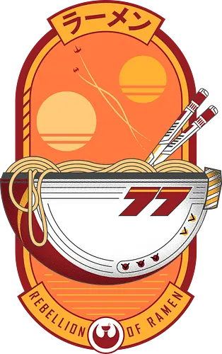 Rebellion of Ramen for Scifi Lovers - japanese, mashup, movie, noodles, ramen noodles, rebel, rebellion, science, scfi, space, sunset, 1977, retro